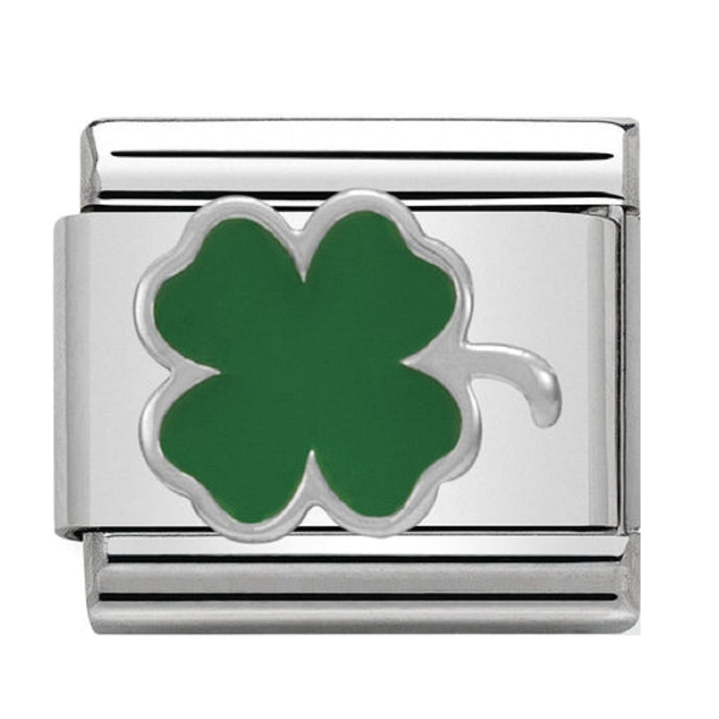 Nomination Link Silver Clover with Green Enamel 