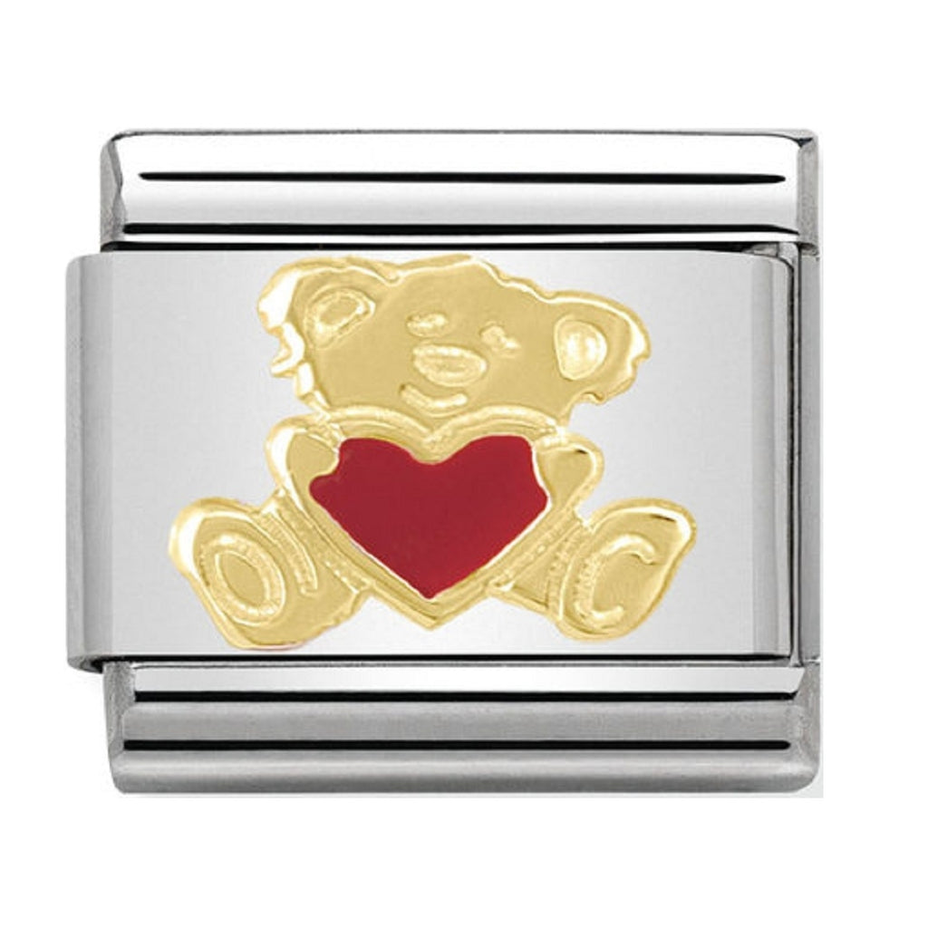 Nomination Charms 18ct Gold and Enamel Teddy with Heart