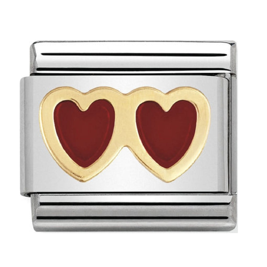 Nomination Charms 18ct Gold and Red Enamel Double Hearts