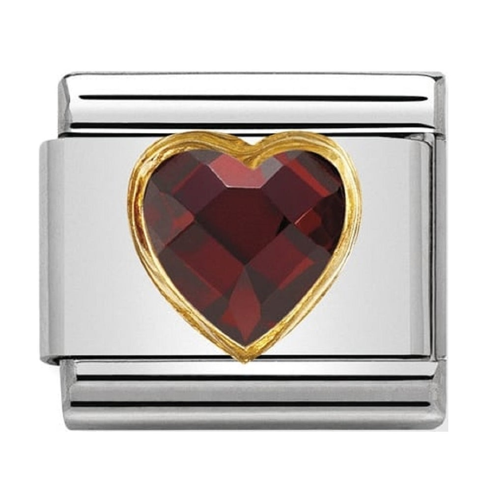 Nomination Link 18ct Gold Multifaceted CZ Heart Red