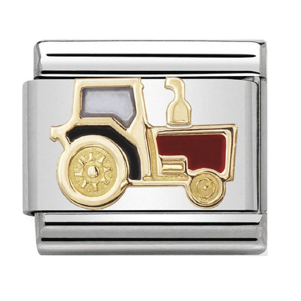 Nomination Link 18ct Gold and Enamel Tractor