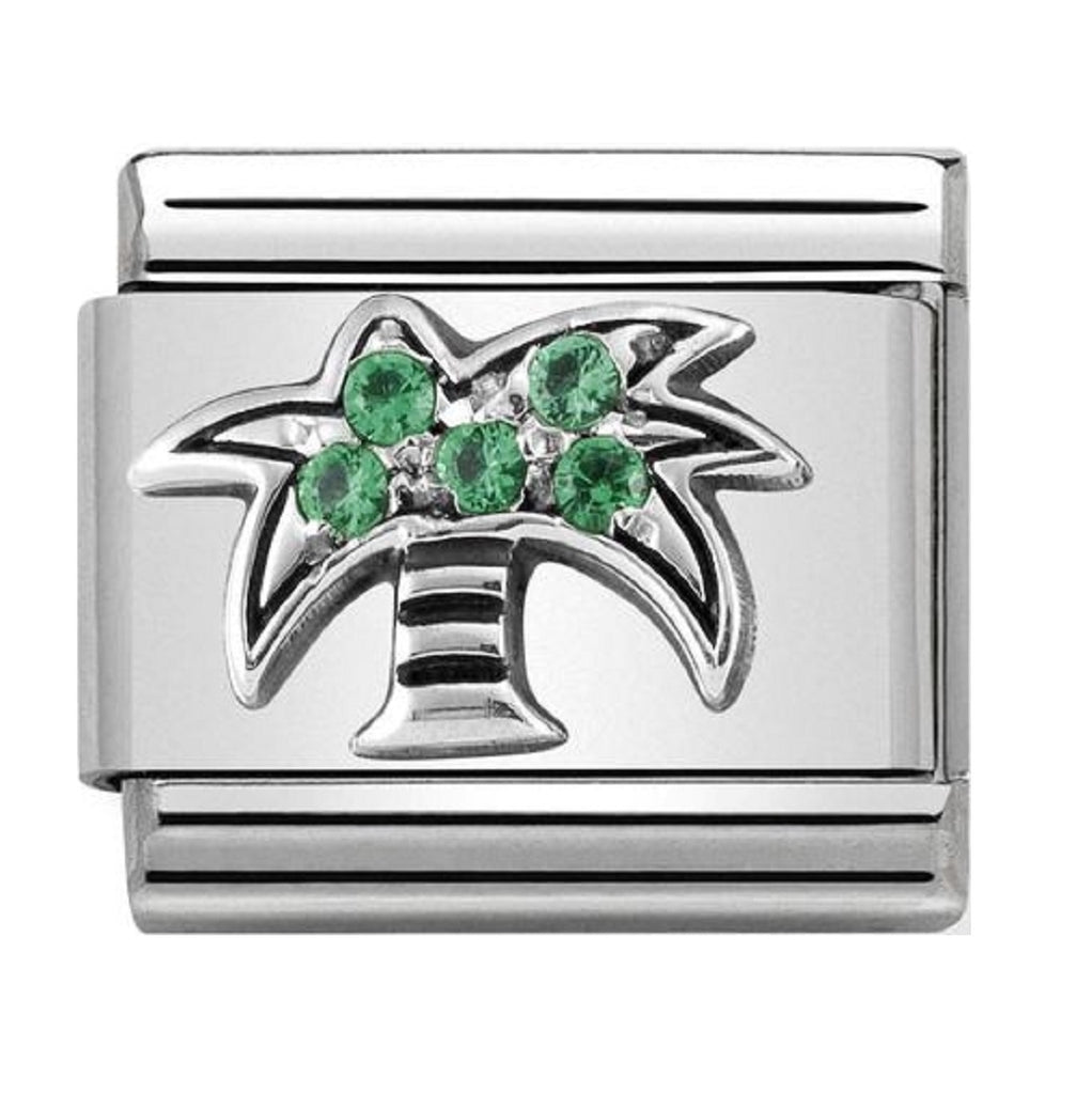 Nomination Link Silver and Green CZ Palm Tree