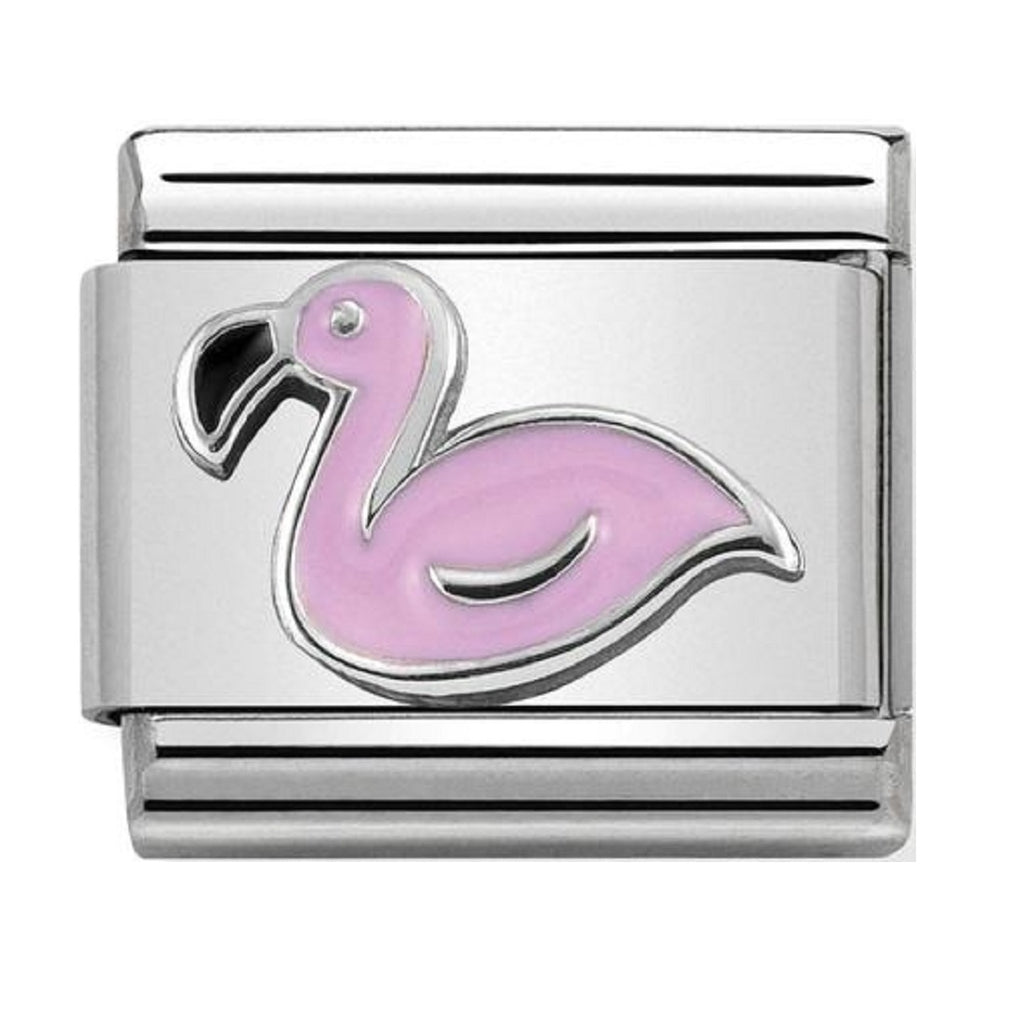 Nomination Link Silver and Enamel Pink Flamingo