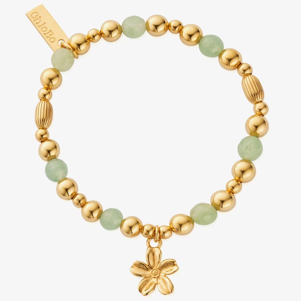 CHLOBO Forget Me Not Gold Plated Aventurine Flower Bead Bracelet the secret garden UK