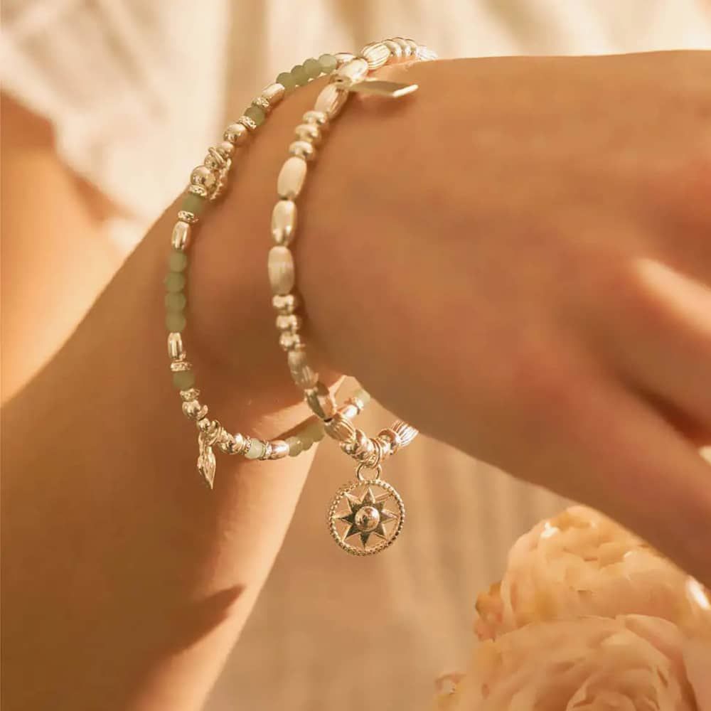 CHLOBO Harmony Silver Aventurine Set Of Two Bead Bracelets the secret garden UK