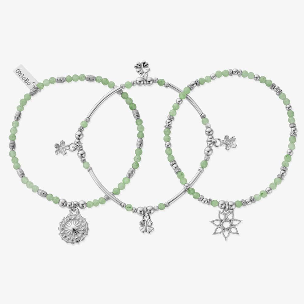 CHLOBO Lucky Silver Aventurine Set Of Three Bead Bracelets the secret garden UK