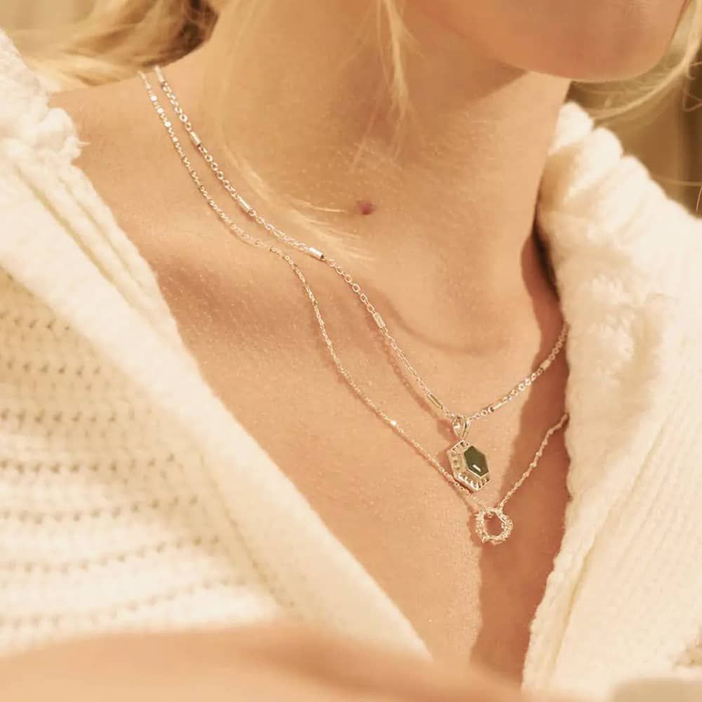 CHLOBO Happiness Silver Aventurine Hexagon Necklace the secret garden UK