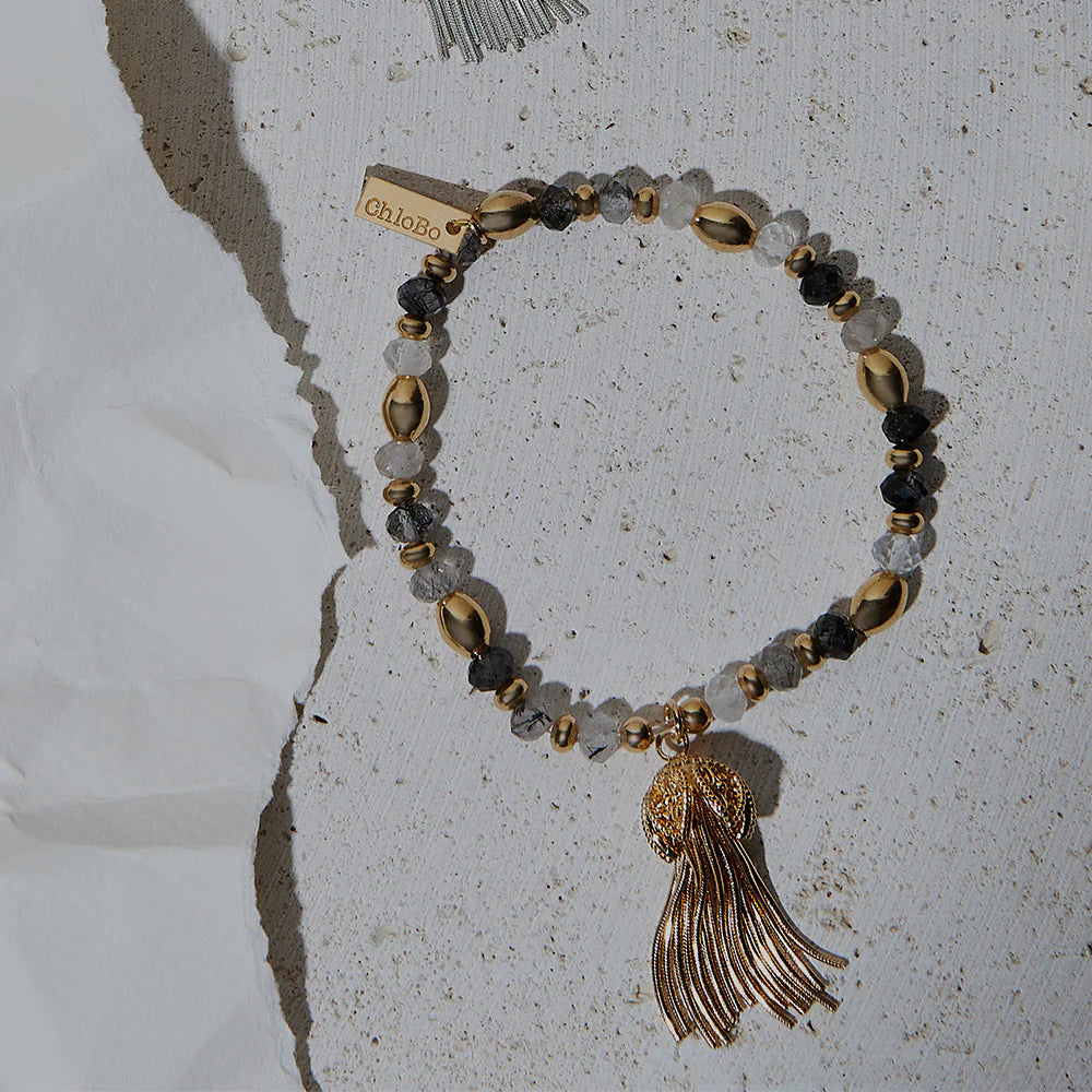 CHLOBO Gold Tassel of Joy Black Quartz Bracelet the secret garden UK