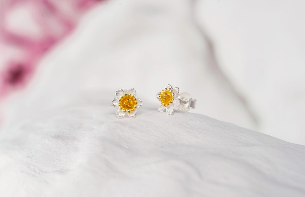 Banyan Mixed Metal Daffodil Stud Earrings the secret garden UK