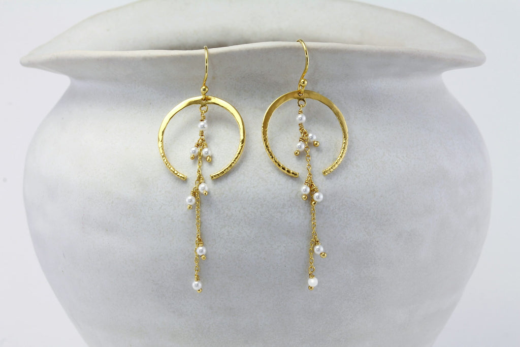 Banyan Moonlight Pearl Drop Gold Earrings the secret garden UK