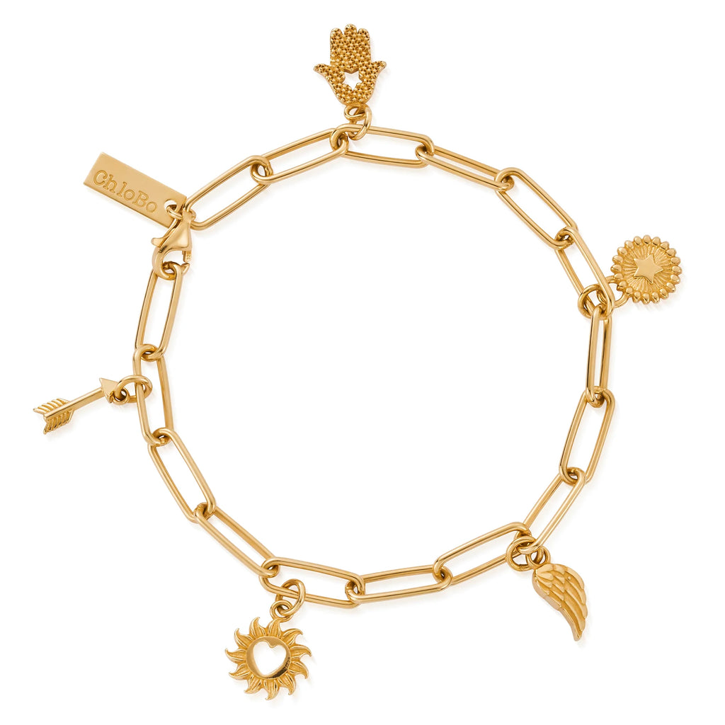 CHLOBO Gold Soul Compass Multi Charm Link Chain Bracelet the secret garden UK