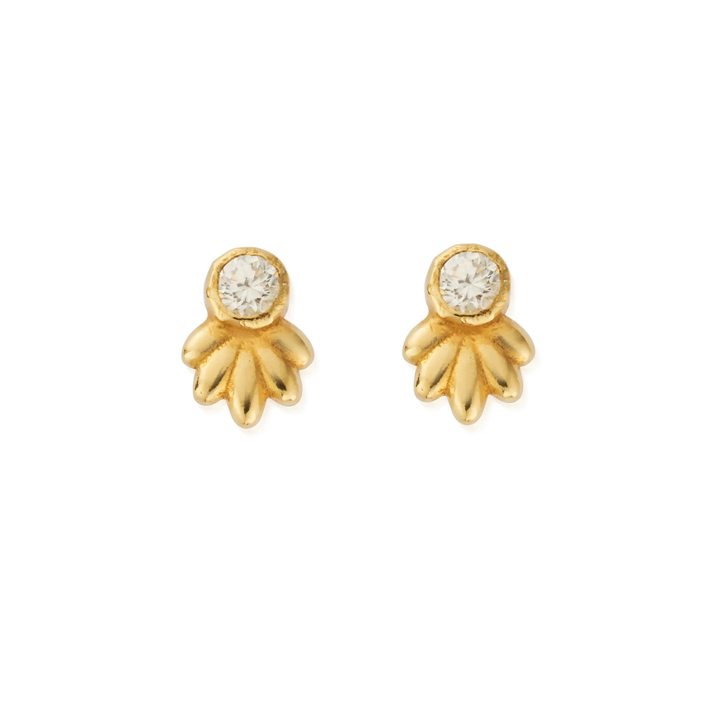 CHLOBO Gold Glistening Flower Bud Stud Earrings the secret garden UK