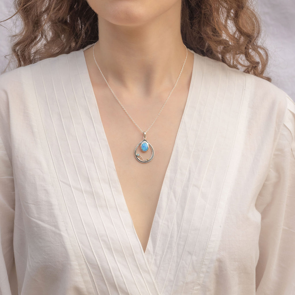 Banyan Large Detailed Teardrop Necklace with Opalite the secret garden UK