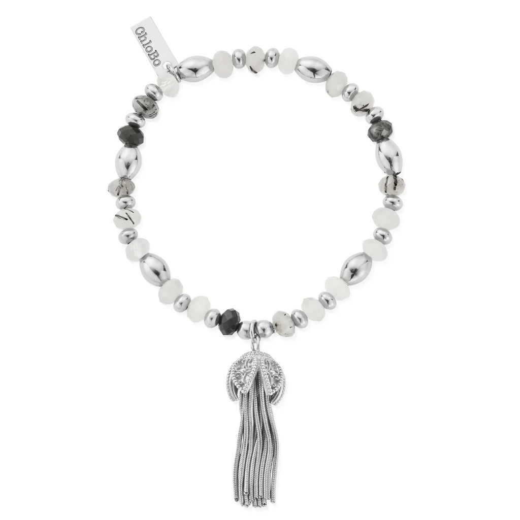 CHLOBO Silver Tassel of Joy Black Quartz Bracelet the secret garden UK