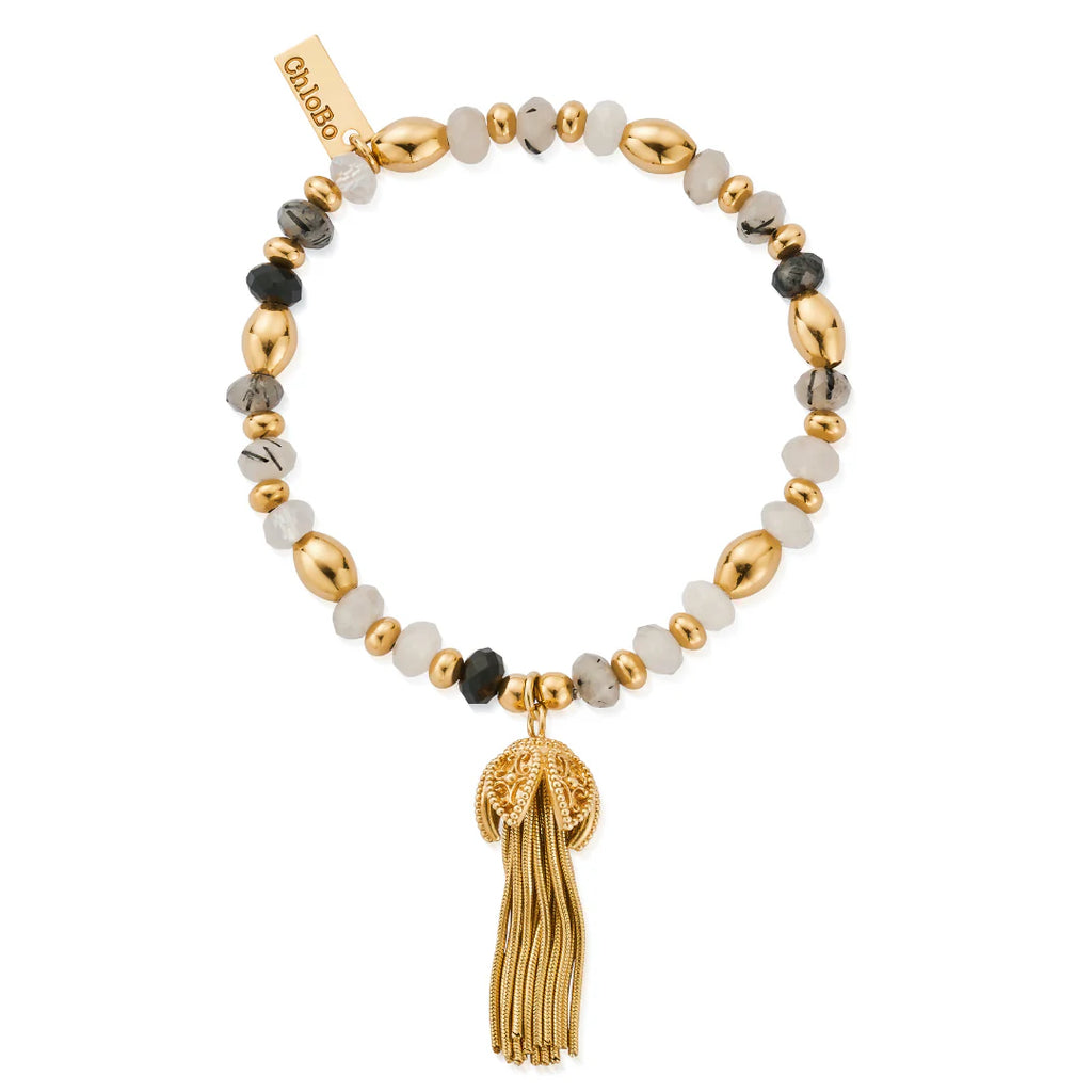 CHLOBO Gold Tassel of Joy Black Quartz Bracelet the secret garden UK