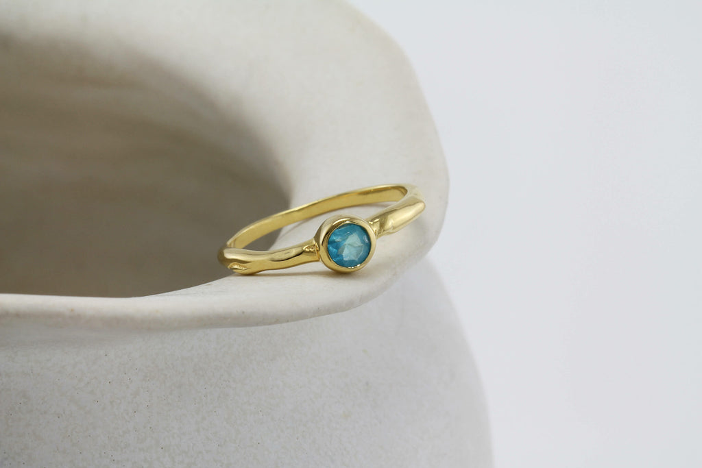 Banyan Dainty Blue Apatite Gold Ring the secret garden UK