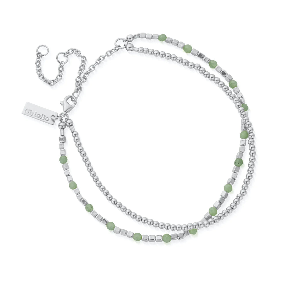 CHLOBO Silver Mini Cute And Aventurine Anklet the secret garden UK