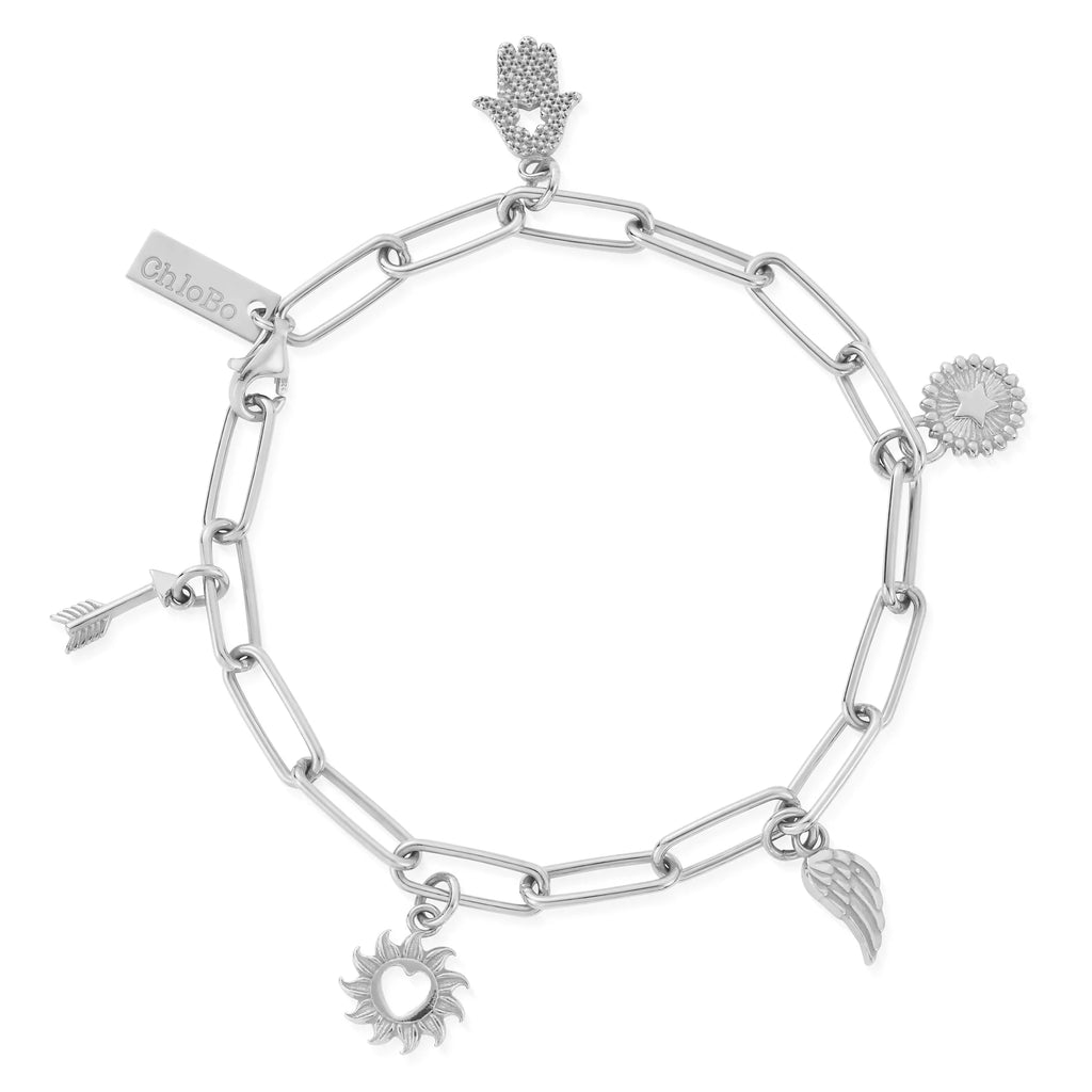 CHLOBO Silver Soul Compass Multi Charm Link Chain Bracelet the secret garden UK