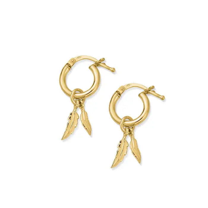 CHLOBO Gold Double Feather Small Hoop Earrings the secret garden UK