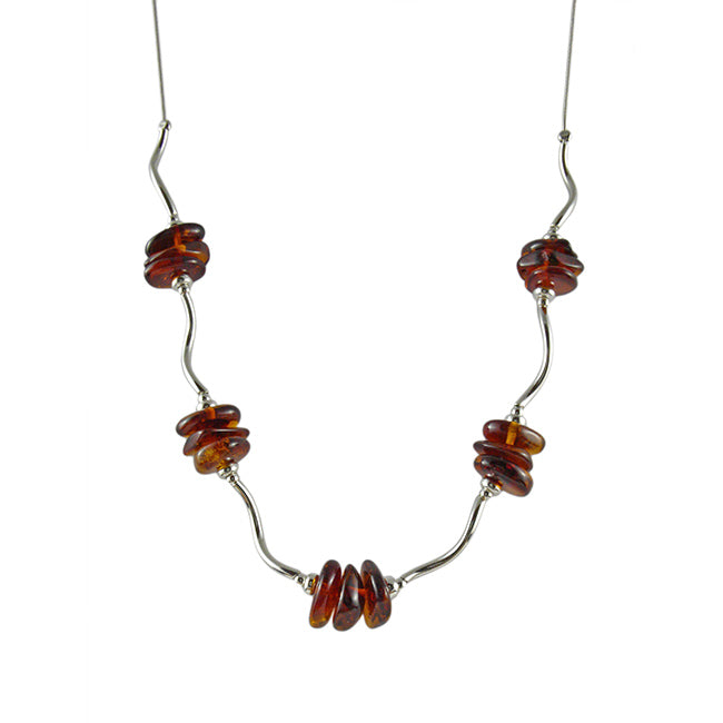 Strung Amber pebbles Silver Necklace
