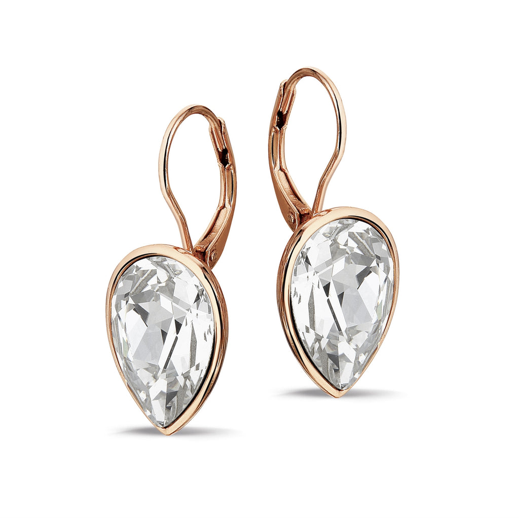 Phantasya Jewellery Silver Rose Gold Plated Pear Drops with Swarovski