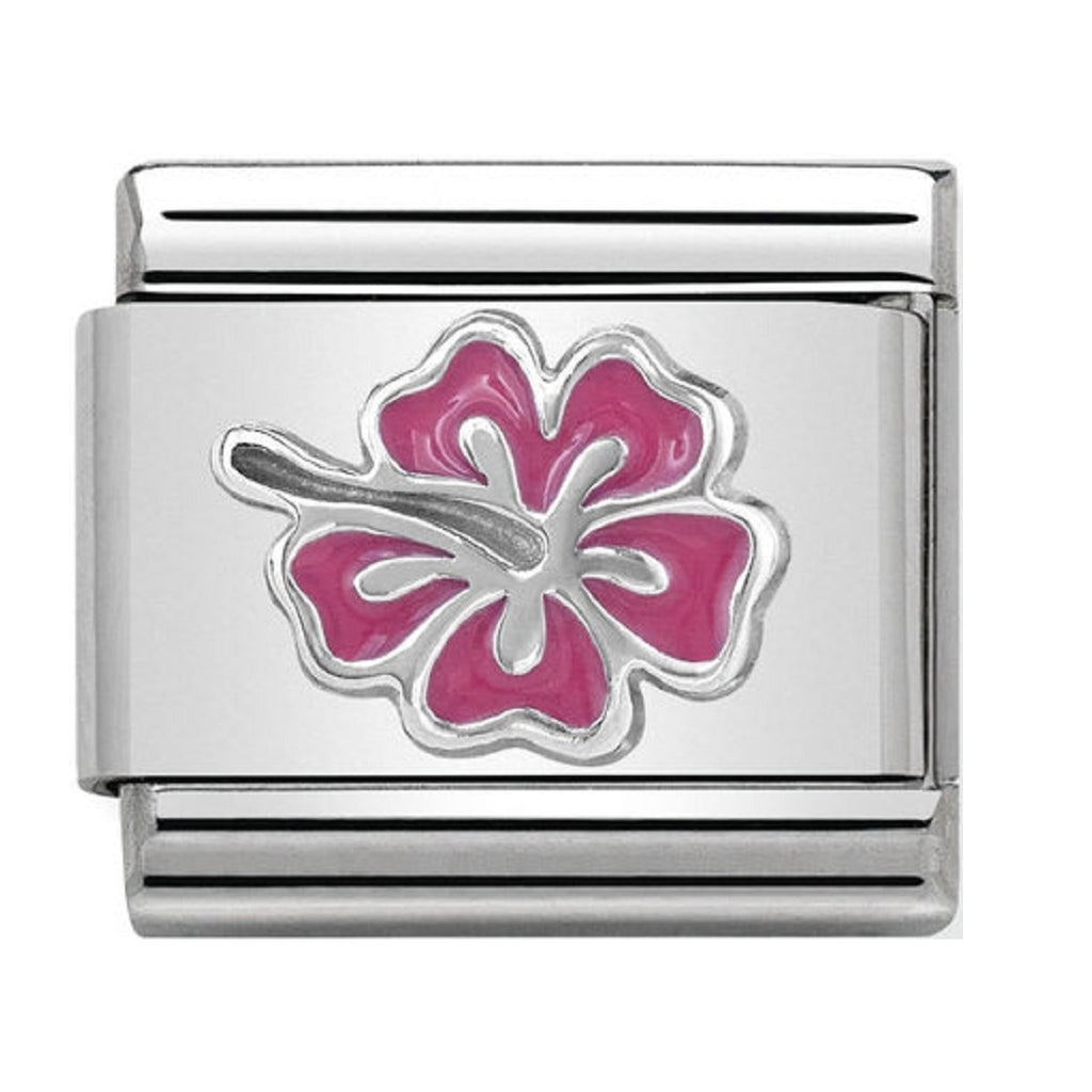 Nomination Charms Silver and Enamel Pink Hibiscus Flower