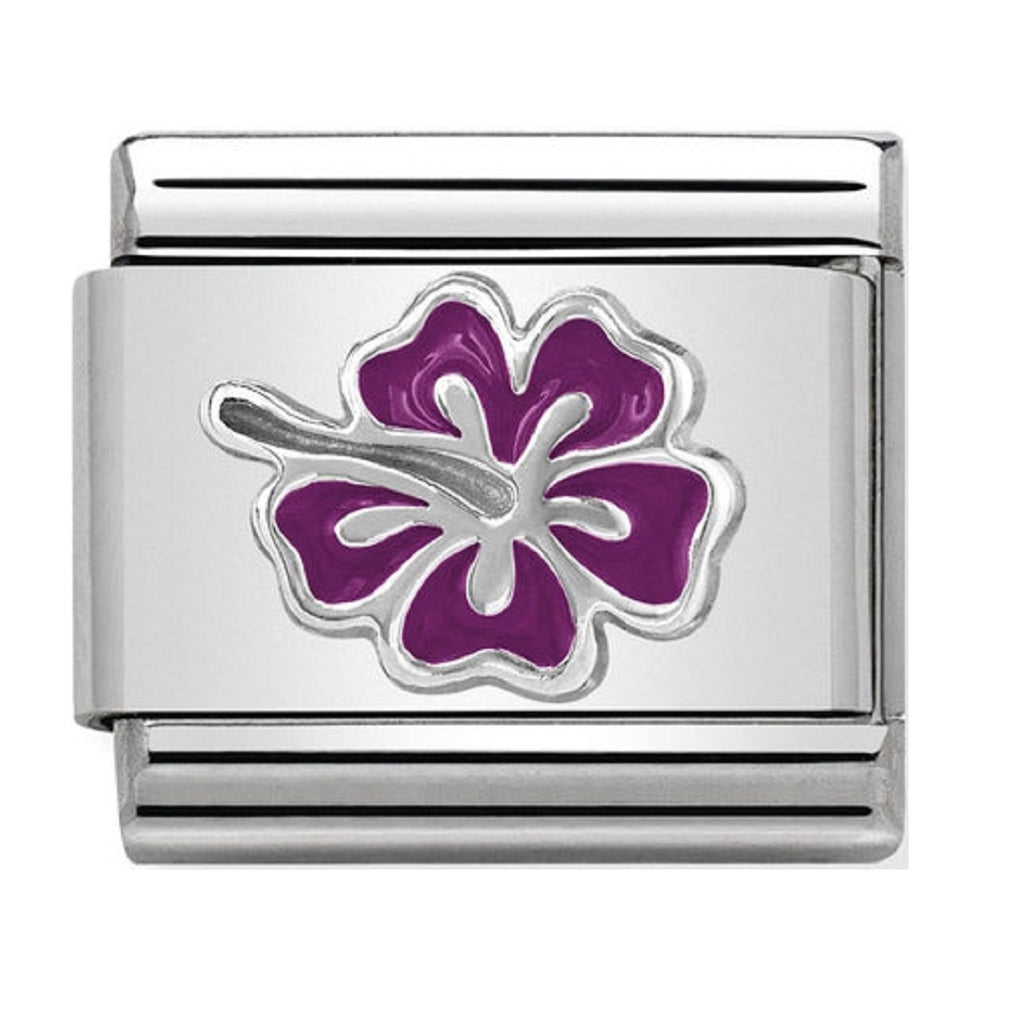 Nomination Charms Silver and Enamel Purple Hibiscus Flower