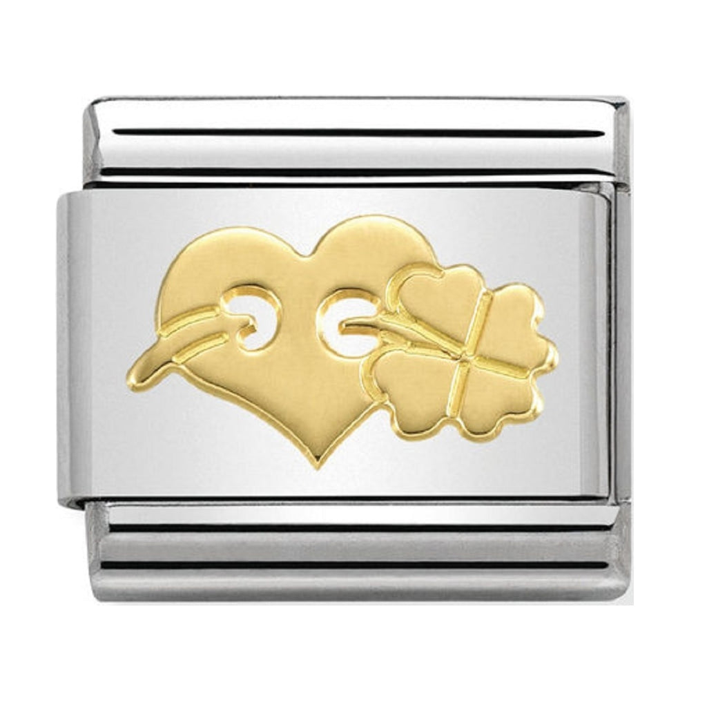Nomination 18ct Gold Heart and Clover Charm 030162-30