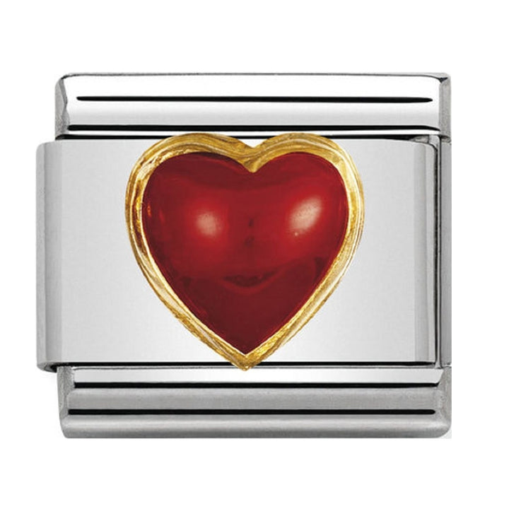 Nomination Link Gold with Red Coral Heart