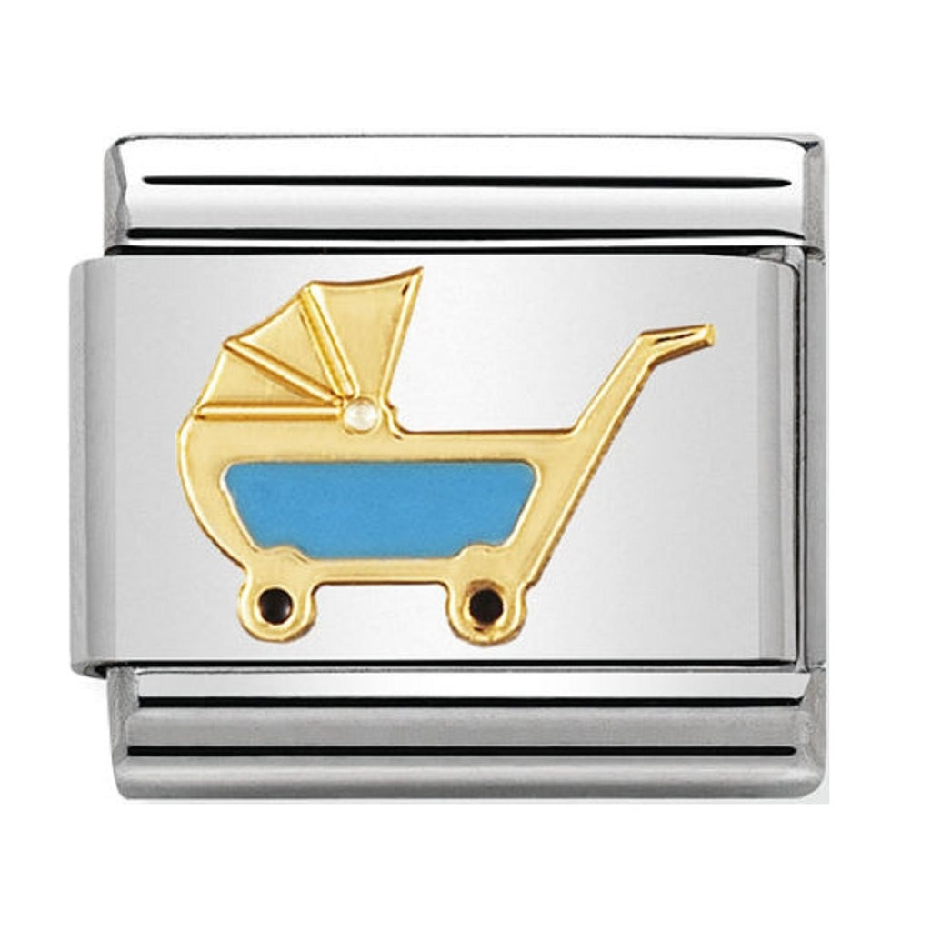 Nomination Charms 18ct and Enamel Baby Buggy Blue
