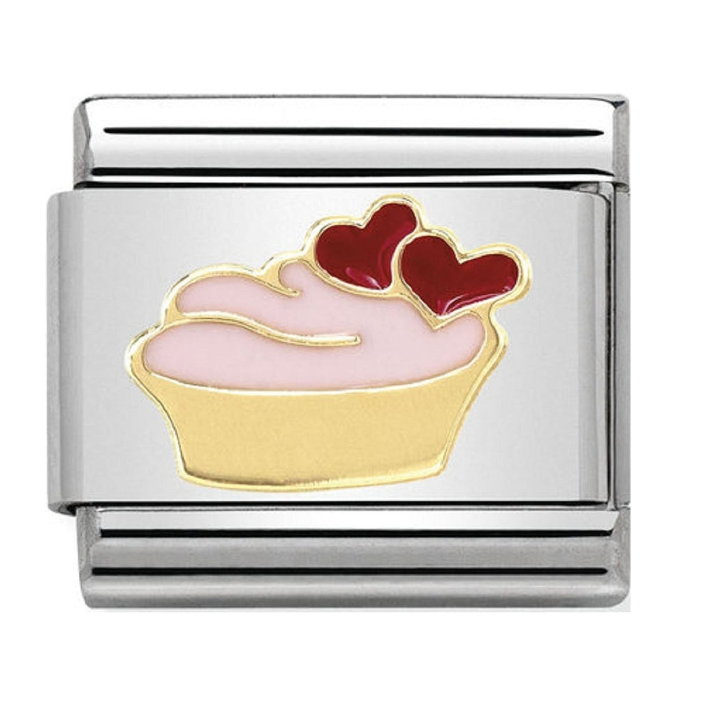 Nomination Charms 18ct and Enamel Cupcake with Hearts