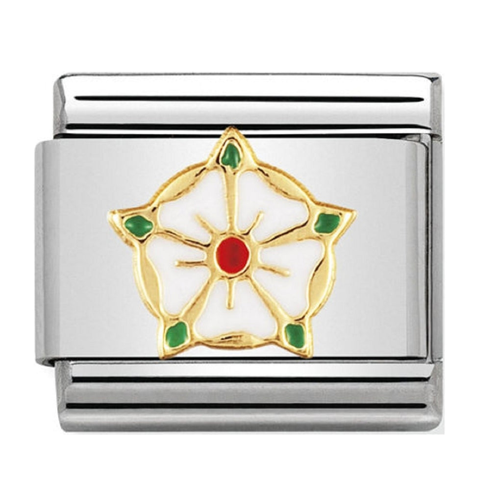 Nomination Charms 18ct and Enamel White Rose of Yorkshire