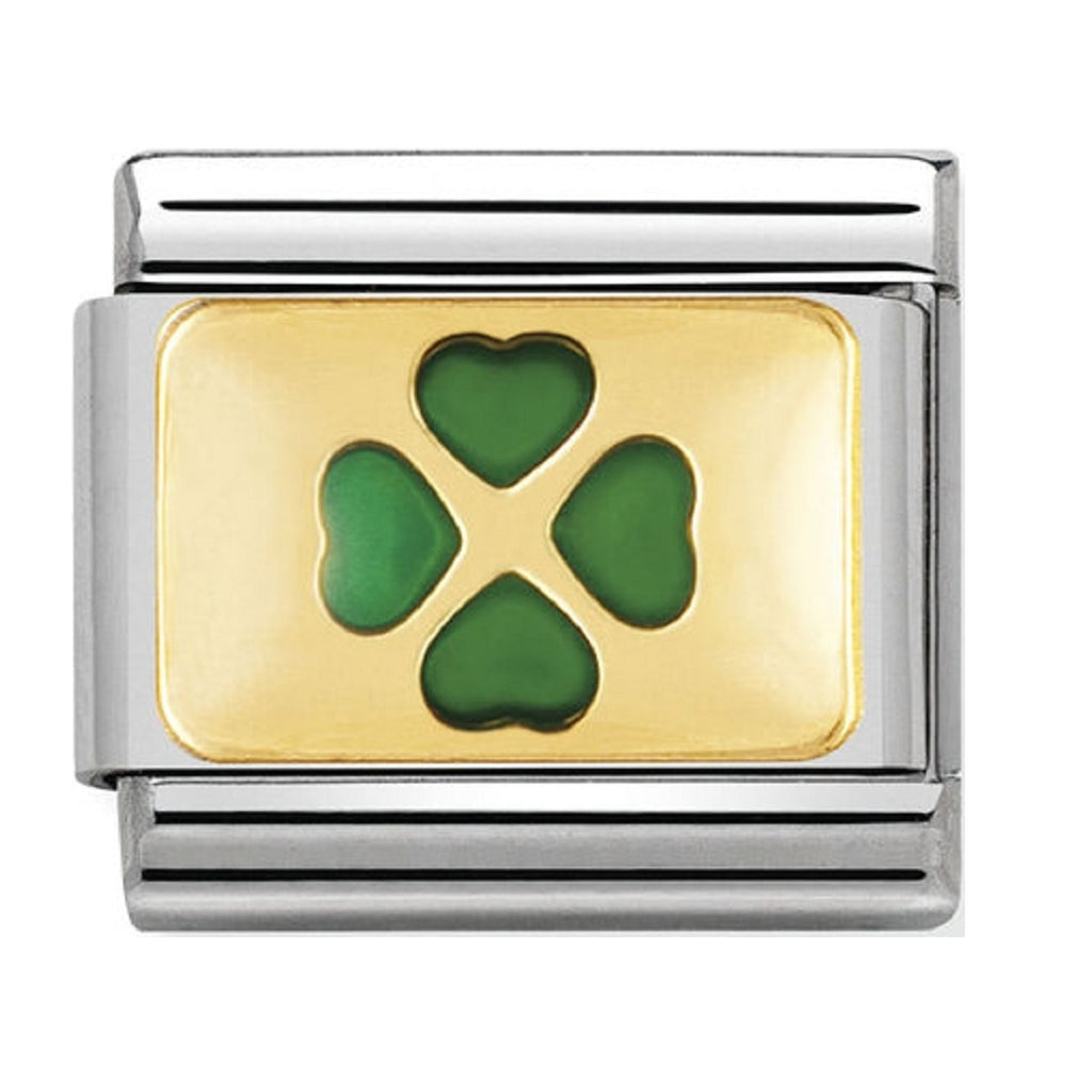 Nomination Charms 18ct Gold and Green Enamel Clover