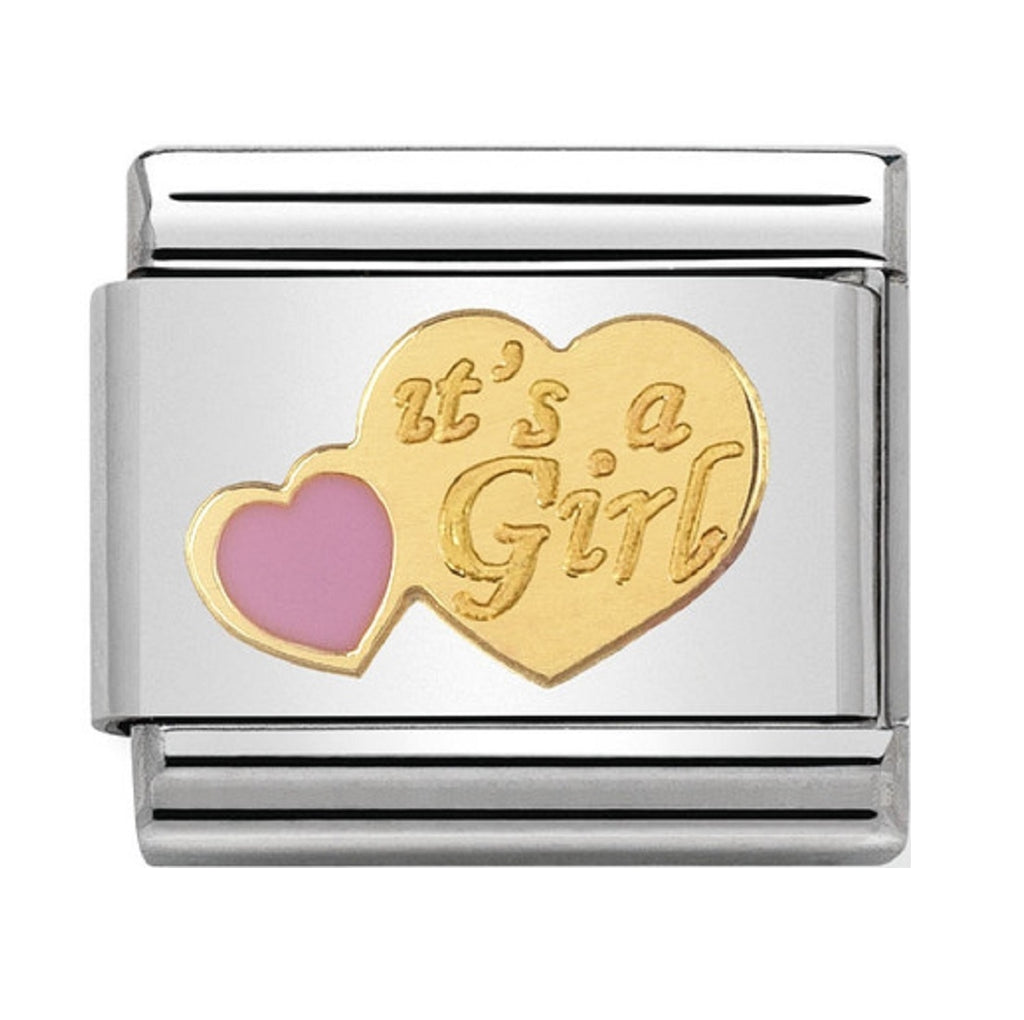 Nomination Link 18ct Gold and Enamel Pink It's a Girl