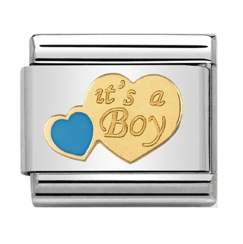 Nomination Link 18ct Gold and Enamel Light Blue It's a Boy