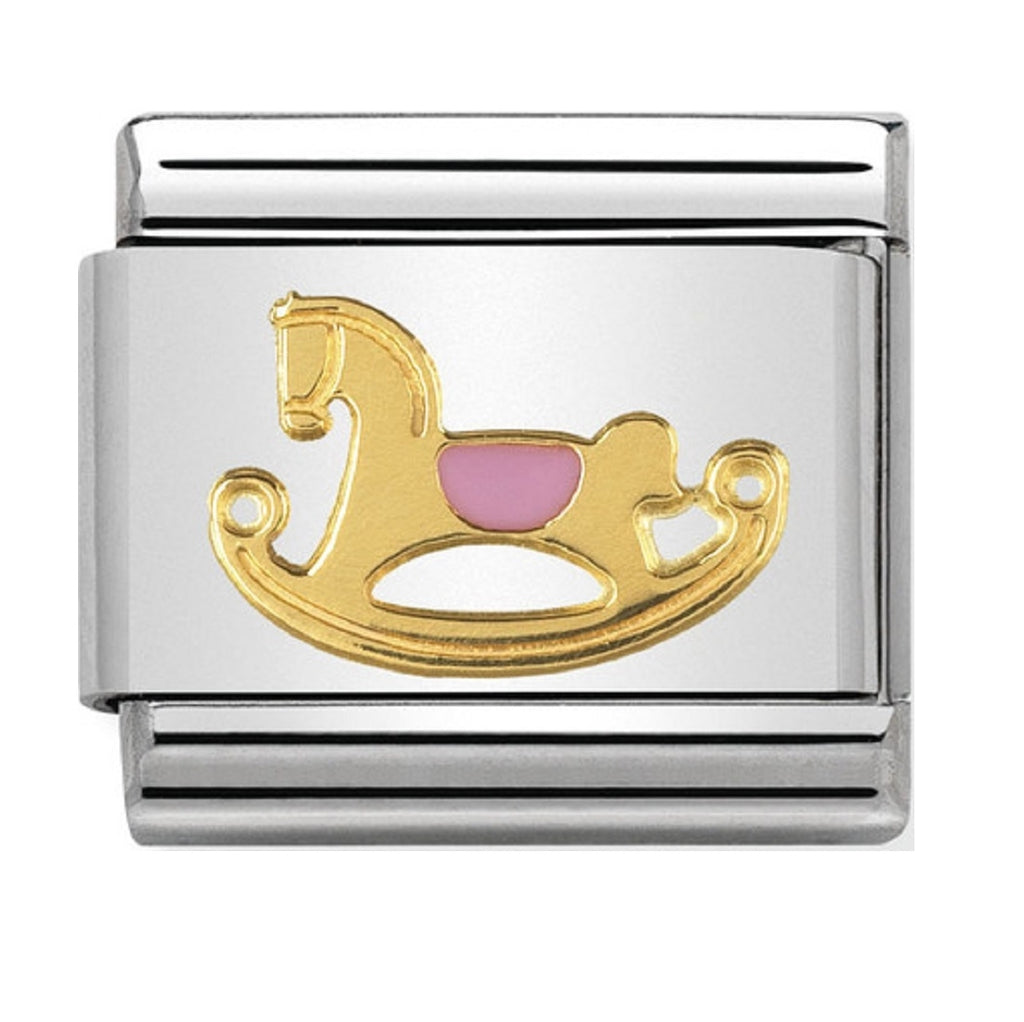 Nomination Link 18ct Gold and Enamel Pink Rocking Horse