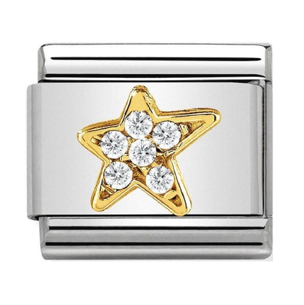 Nomination Link 18ct Gold and CZ Asymmetric Star