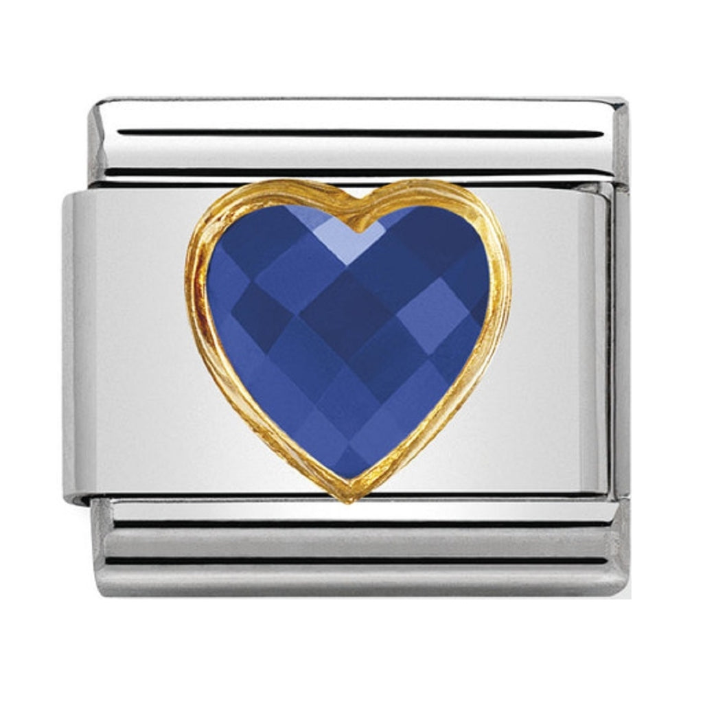Nomination Link 18ct Gold Multifaceted CZ Heart Blue