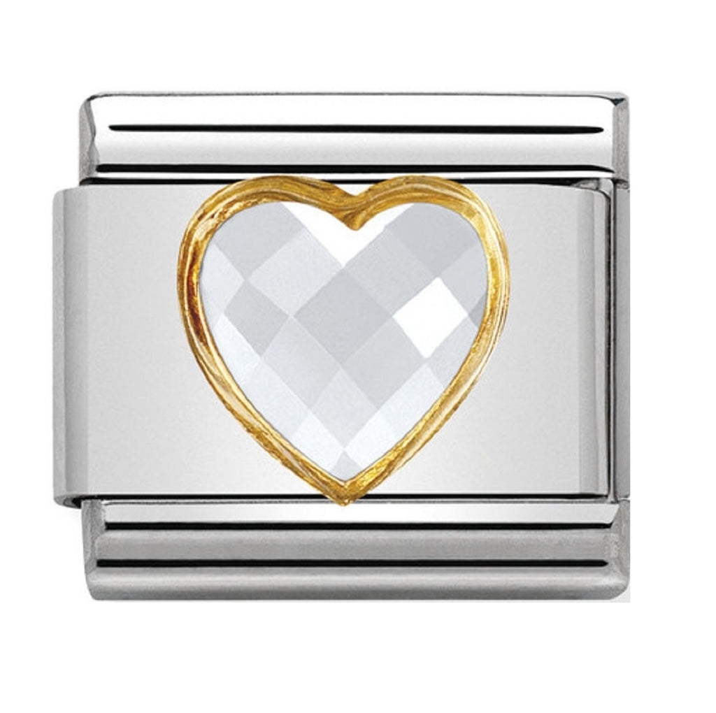 Nomination Link 18ct Gold Multifaceted CZ Heart White