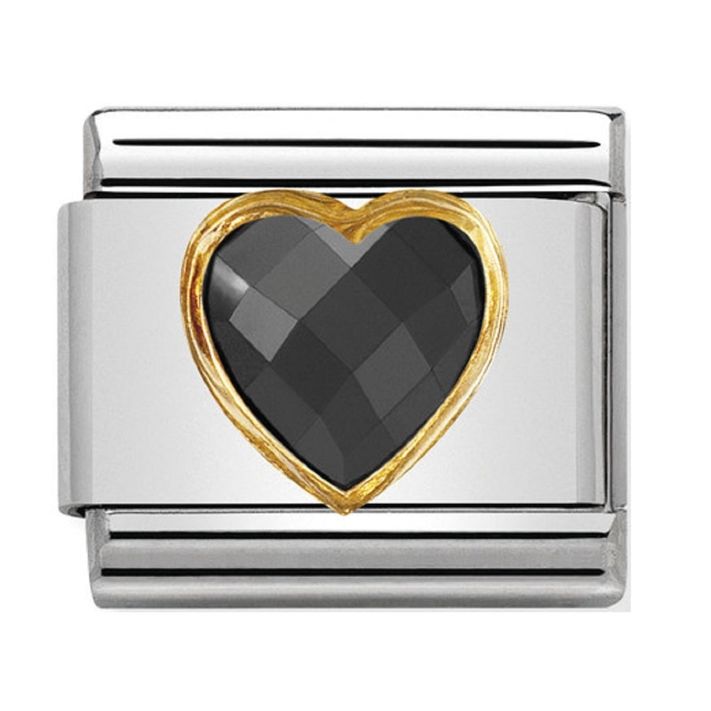 Nomination Link 18ct Gold Multifaceted CZ Heart Black