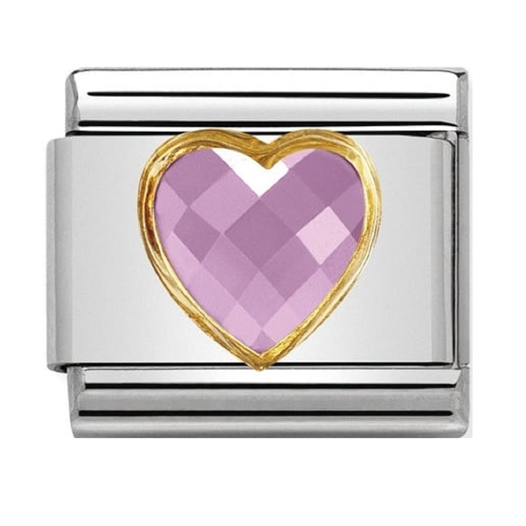 Nomination Link 18ct Gold Multifaceted CZ Heart Pink