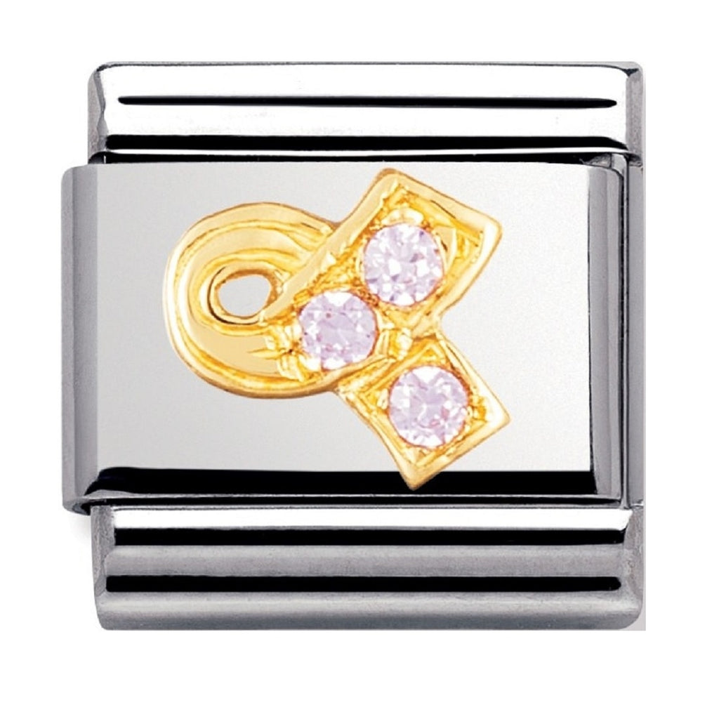 Nomination Link 18ct Gold Pink Ribbon With CZ