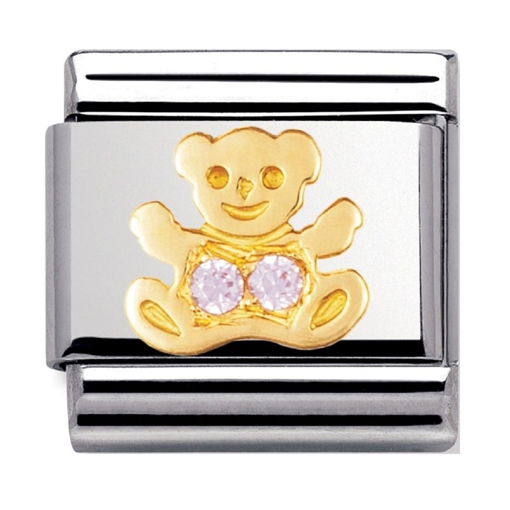 Nomination Link 18ct Gold and CZ Pink Bear