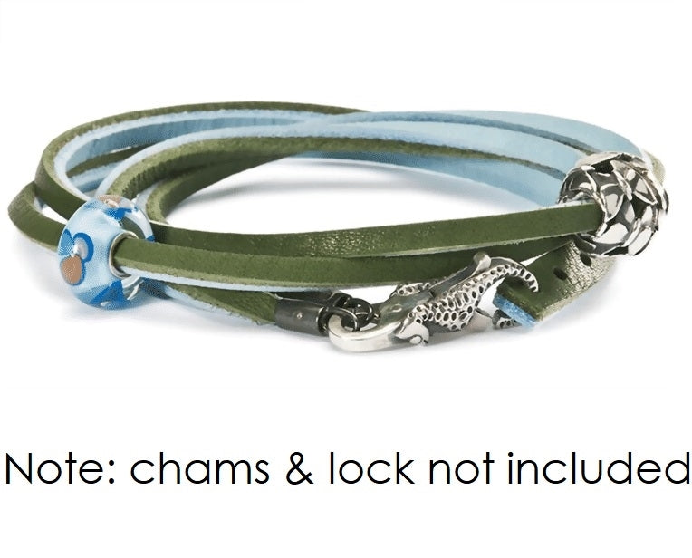 Trollbeads Leather Light Blue/Green Bracelet 36 cm total length