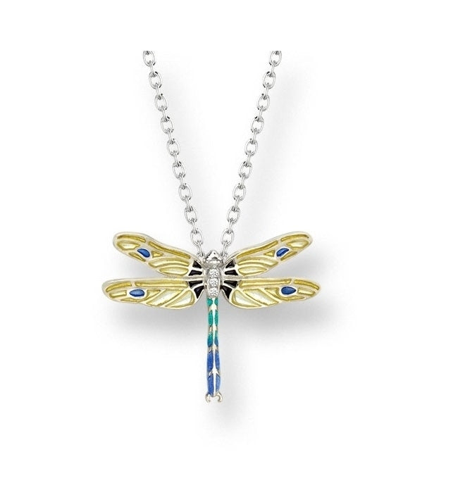 Nicole Barr Silver Yellow Dragonfly Necklace