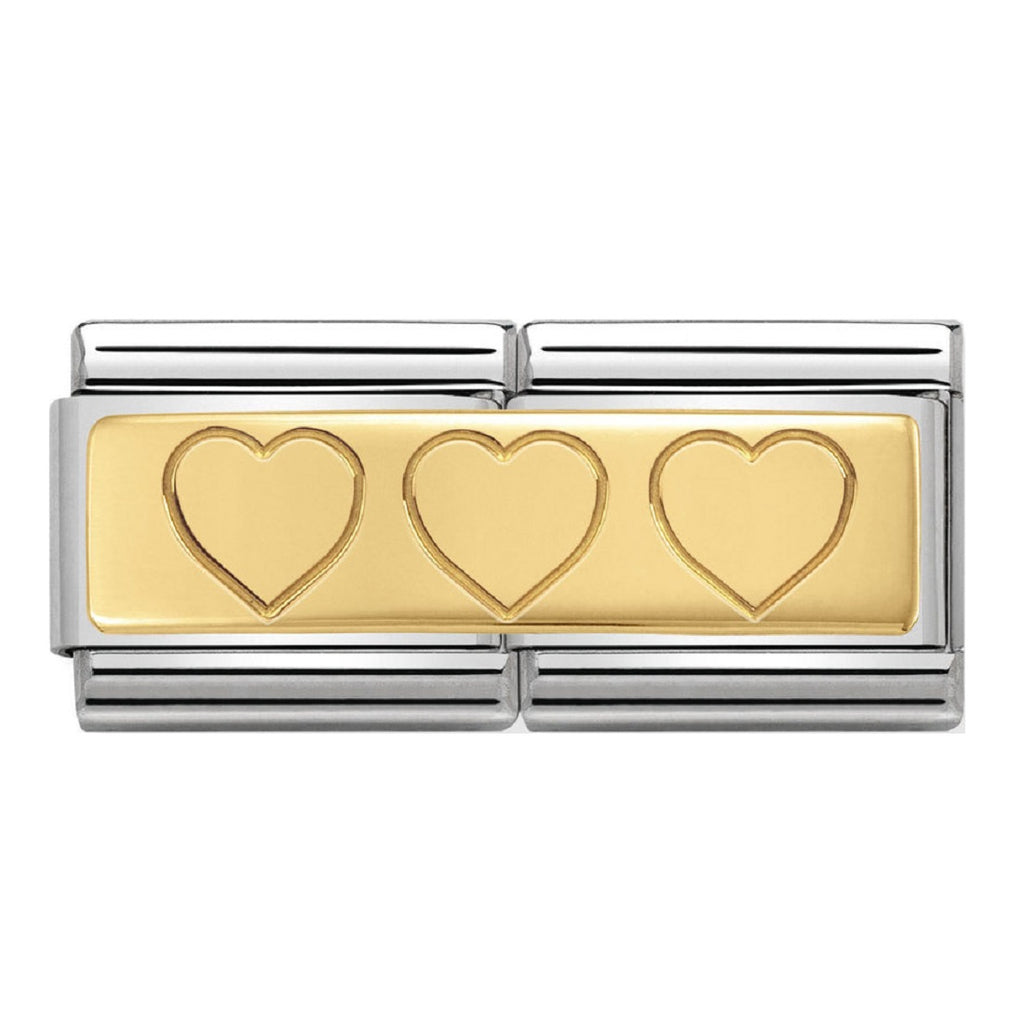NOMINATION Charm double 18ct Gold 2 Hearts Engraved
