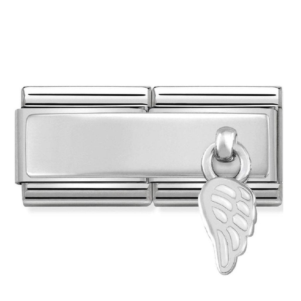 NOMINATION Charm Double Silver and CZ Engravable Plate and Pendant White Wing