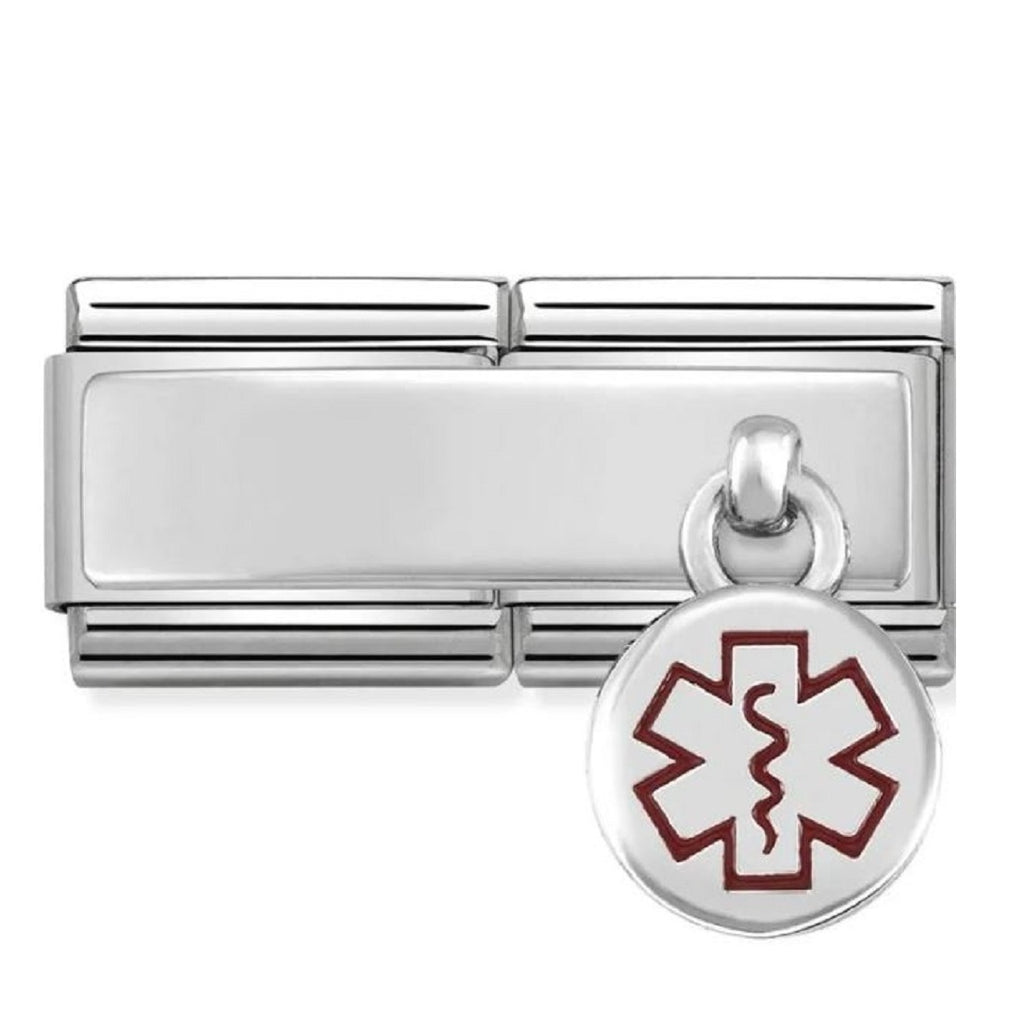 NOMINATION Charm Double Silver and Enamel Engravable Plate and Pendant Medical Alert