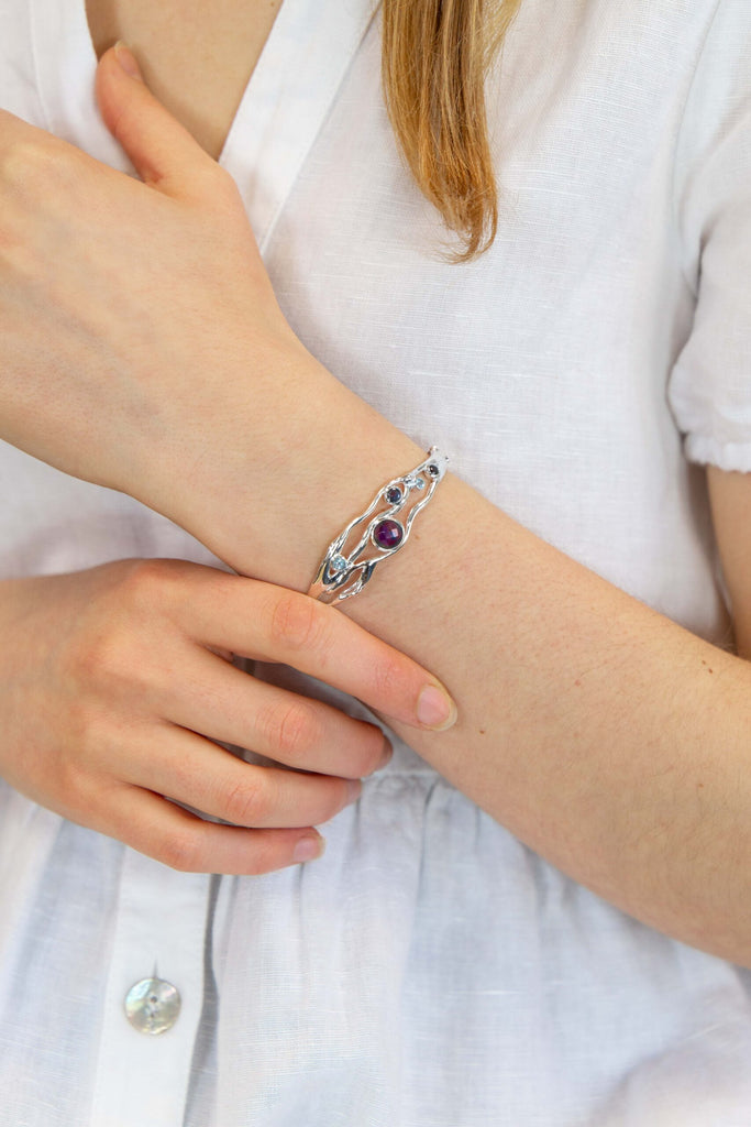 Banyan Silver Bracelet with Blue Topaz Amethyst and Iolite the secret garden UK