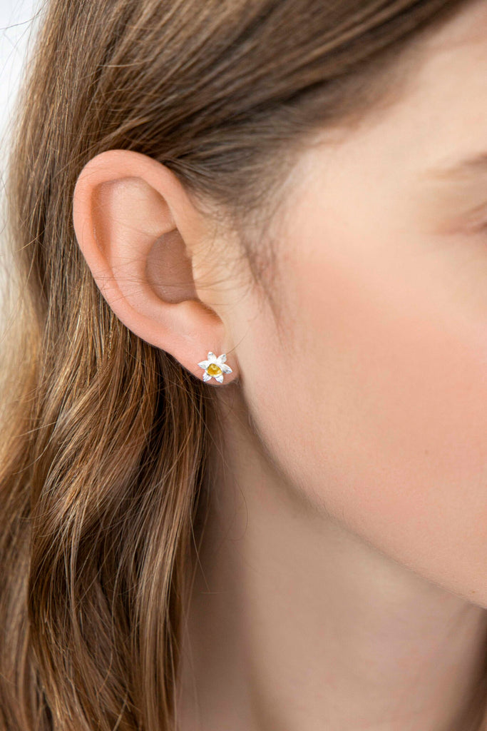 Banyan Silver and Gold Plated Daffodil Studs the secret garden UK